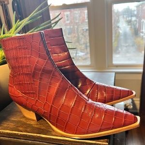 Croc Embossed Leather Booties